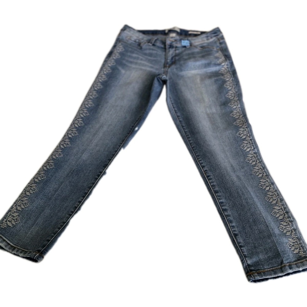 Vintage America Blues Boho Capri Jeans Embroidered Side Seam Medium Wash 10/30